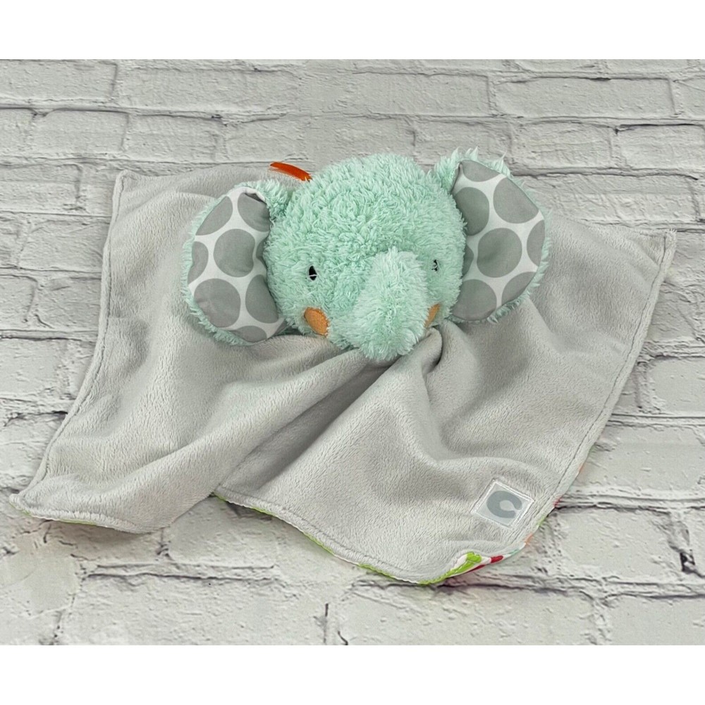 Boppy Elephant Lovey Baby Security Blanket Aqua Finger Puppet Chevron Satin Back